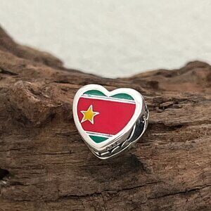 Pandora Guadeloupe Flag Exclusive Heart Bead S925 Silver Charm For Bracelet